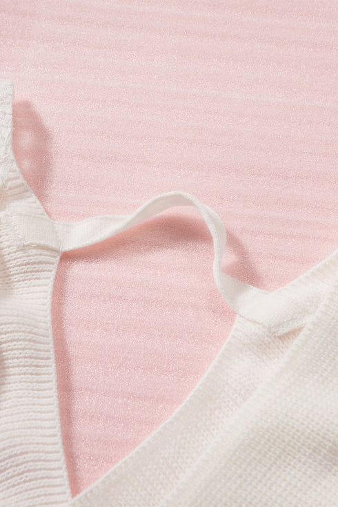 Sexy V Neck Surplice Hollow-Out Sweater With Lace Sleeves
